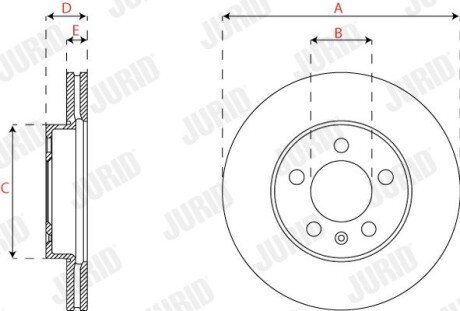 Гальмівний диск передній Audi A1 / VW Polo / Seat Ibiza / Skoda Fabia, Kamiq, Skala jurid 563227JC