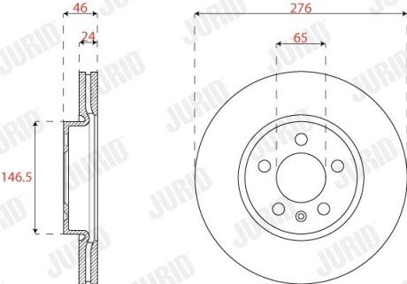 Гальмівний диск передній Audi A1 / VW Polo, T-Cross / Seat Ibiza, Arona / Skoda Fabia, Kamiq, Skala jurid 563228JC