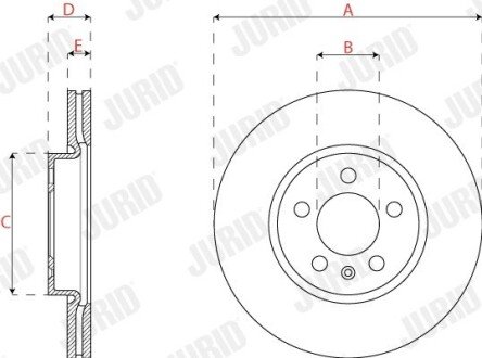 Гальмівний диск передній Audi A1 / VW Polo, T-Cross / Seat Ibiza, Arona / Skoda Fabia, Kamiq, Skala jurid 563228JC