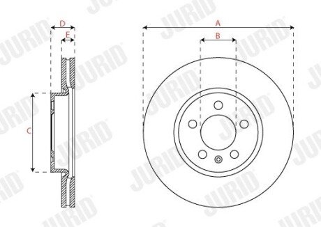 Гальмівний диск передній Audi A1 / VW Polo, T-Cross / Seat Ibiza, Arona / Skoda Fabia, Kamiq, Skala jurid 563228JC