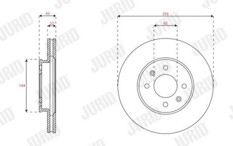 Гальмівний диск передній Hyundai Accent, Solaris, i20 II / KIA Rio IV jurid 563461JC