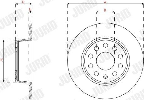 Гальмівний диск задній Audi Q2 / VW Jetta VII, T-Roc / Seat Ateca, Leon / Skoda Karoq, Octavia IV jurid 563293JC