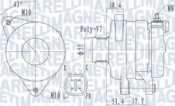 MAGNETI MARELLI HYUNDAI Генератор GRAND SANTA FE 2.2 13-, SANTA FE II 2.2 09-, SANTA FE III 2.2 12-, KIA magneti marelli 063732121010