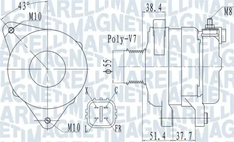 MAGNETI MARELLI HYUNDAI Генератор GRAND SANTA FE 2.2 13-, SANTA FE II 2.2 09-, SANTA FE III 2.2 12-, KIA magneti marelli 063732121010