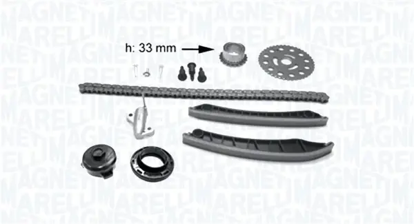 MAGNETI MARELLI NISSAN К-т ланцюга ГРМ (ланцюг + 2 шт. направляючі + 2 шестерні + натягувач + сальник) Qashqai 1.6dci 11-, Renault Megane III magneti marelli 341500001400