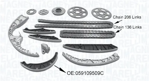 MAGNETI MARELLI VW К-т ланцюга ГРМ TOUAREG 3.0 V6 TDI 10-, AUDI Magneti Marelli 341500001590 (фото 1)
