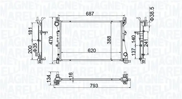 Радіатор охолодження двигуна Magneti Marelli 350213203900 (фото 1)