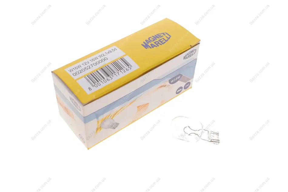 Лампа накаливания T15 12V 16W W16W W2,1x9,5d (пр-во) Magneti Marelli 002052700000 (фото 1)