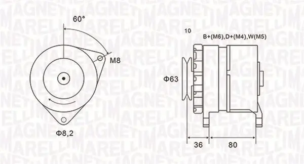 MAGNETI MARELLI генератор FORD FIESTA II -93 Magneti Marelli 063735060010 (фото 1)