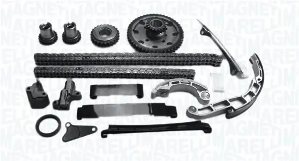 MAGNETI MARELLI К-кт ланцюга ГРМ (2 ланцюга+ 7 напрямних + 2 натягувача +4 шестерні + сальник) Navara 2.5d 05- magneti marelli 341500000470