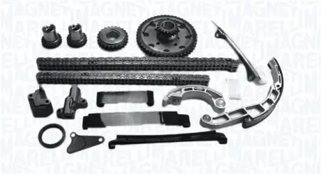 MAGNETI MARELLI К-кт ланцюга ГРМ (2 ланцюга+ 7 напрямних + 2 натягувача +4 шестерні + сальник) Navara 2.5d 05- magneti marelli 341500000470
