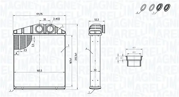 MAGNETI MARELLI OPEL теплообмінник салону Combo 01- magneti marelli 350218419000