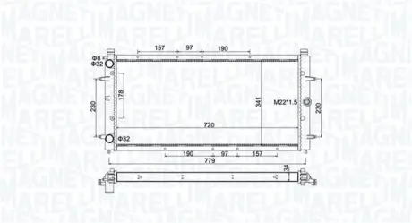 Радиатор охлаждения двигателя magneti marelli 350213174600 Фольксваген Транспортер т4