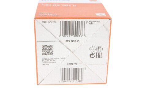 Масляний фільтр mahle knecht OX387D
