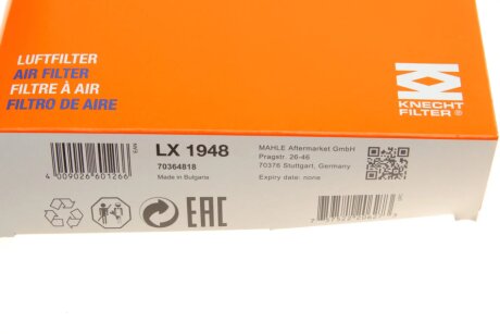 Воздушный фильтр двигателя mahle knecht LX1948