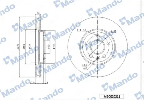 OPEL диск гальмівний передн.Chevrolet Cruze 1.6 09-, Astra J MANDO MBC030211 Chevrolet Aveo т300