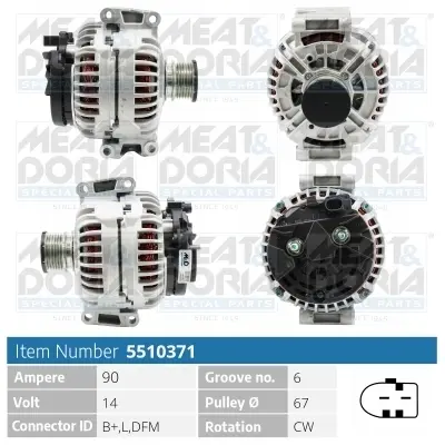 MEATDORIA VW Генератор LT 28-35 II (2DB, 2DE, 2DK) 2.5 TDI 01-06, TRANSPORTER T4 2.5 TDI 95-03 meat & doria 5510371