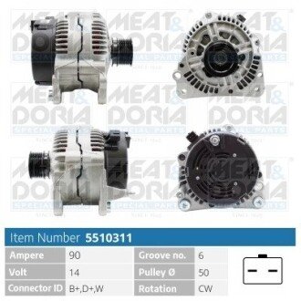 MEATDORIA AUDI Стартер A2 (8Z0) 1.4 TDI 03-05, FORD GALAXY I (WGR) 2.0 i 95-06, SKODA FABIA I (6Y2) 1.4 00-02, VW, SEAT meat & Doria 5510311 на Фольксваген Бора