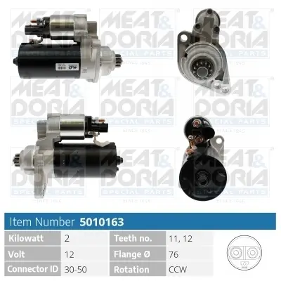 MEATDORIA AUDI Стартер A3 (8P1) 1.6 TDI 09-12, A1 (8X1, 8XK) 1.6 TDI 10-15, SEAT, SKODA, VW Meat & Doria 5010163 (фото 1)