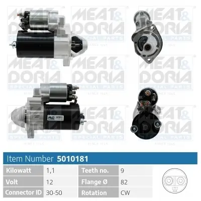 MEATDORIA AUDI стартер A4,A6 95 - 80,100, SKODA SUPERB I (3U4) 1.8 T 01-08, VW PASSAT B5 (3B2) 1.8 T 96-00 meat & doria 5010181