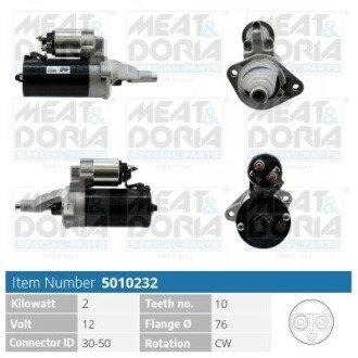 MEATDORIA AUDI Стартер A4 B5 (8D2) 2.5 TDI 97-00, SKODA SUPERB I (3U4) 2.5 TDI 01-03, VW PASSAT B5.5 (3B3) 2.5 TDI 00-05 meat & Doria 5010232 на Фольксваген Транспортер т4