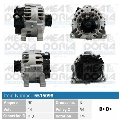 MEATDORIA CITROEN Генератор BERLINGO / BERLINGO FIRST 2.0 HDI 90 99-05, FIAT DUCATO 2.8 JTD 01-, LANCIA ZETA 2.0 16V 00-02 meat & doria 5515098