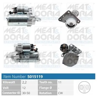MEATDORIA CITROEN Стартер BERLINGO MULTISPACE (B9) 1.6 HDi 110 08-, C3 II (SC_) 1.6 HDi 115 12-, JUMPY II 2.0 i 07-16, PEUGEOT 2008 I 1.6 HDi 13-, OPEL COMBO E Tour 1.5 18-, SUZUKI SX4 1.6 DDIS meat & doria 5015119