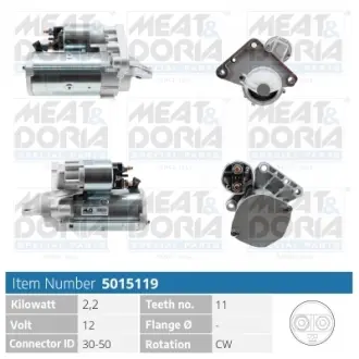 MEATDORIA CITROEN Стартер BERLINGO MULTISPACE (B9) 1.6 HDi 110 08-, C3 II (SC_) 1.6 HDi 115 12-, JUMPY II 2.0 i 07-16, PEUGEOT 2008 I 1.6 HDi 13-, OPEL COMBO E Tour 1.5 18-, SUZUKI SX4 1.6 DDIS Meat & Doria 5015119