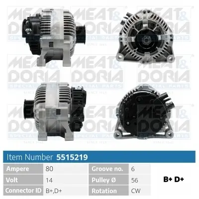 MEATDORIA FIAT Генератор DUCATO 2.0 JTD 01-02, SCUDO 2.0 JTD 99-06, CITROEN, PEUGEOT, LANCIA meat & doria 5515219