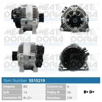 MEATDORIA FIAT Генератор DUCATO 2.0 JTD 01-02, SCUDO 2.0 JTD 99-06, CITROEN, PEUGEOT, LANCIA Meat & Doria 5515219