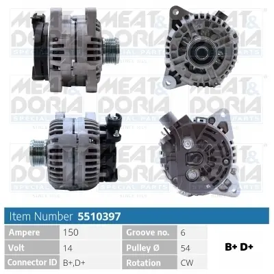 MEATDORIA FIAT Генератор DUCATO 2.0 JTD 01-06, CITROEN C5 I 2.0 HDi 01-04, PEUGEOT, ALFA ROMEO, LANCIA meat & doria 5510397