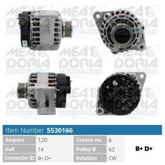 MEATDORIA FIAT Генератор GRANDE PUNTO (199_) 1.9 D Multijet 05-, OPEL ASTRA H (A04) 1.9 CDTI (L48) 04-10 meat & Doria 5530166