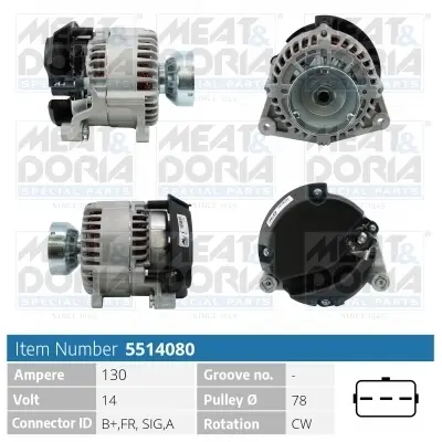 MEATDORIA FORD Генератор FOCUS I 1.8 DI / TDDi 99-04, TRANSIT CONNECT 1.8 Di 02-13 meat & doria 5514080