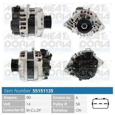 MEATDORIA HYUNDAI Генератор ACCENT i25 IV (RB) 1.4 10-17, KIA RIO III (UB) 1.4 CVVT 11-17 meat & doria 55151135