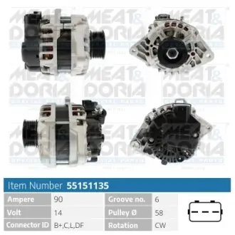 MEATDORIA HYUNDAI Генератор ACCENT i25 IV (RB) 1.4 10-17, KIA RIO III (UB) 1.4 CVVT 11-17 meat & doria 55151135