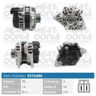 MEATDORIA HYUNDAI Генератор ACCENT II (LC) 1.5 00-05, GETZ (TB) 1.6 02-05, KIA RIO II (JB) 1.4 16V 05-11 meat & doria 5515480