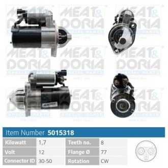 MEATDORIA HYUNDAI Стартер GETZ (TB) 1.5 CRDi 05-09, i30 (GD) 1.6 CRDi 11-15, KIA CEED (JD) 1.6 CRDi 128 12-18 meat & Doria 5015318