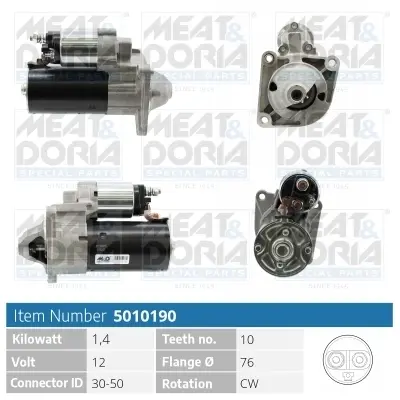 MEATDORIA JEEP Стартер DODGE JOURNEY 2.0 CRD 08-, FIAT DOBLO Cargo (263_) 1.6 D Multijet 10-, LANCIADELTA III 1.6 D Multijet 11-14, SUZUKI SX4 (EY, GY) 2.0 DDiS 09- Meat & Doria 5010190 (фото 1)