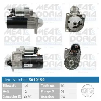 MEATDORIA JEEP Стартер DODGE JOURNEY 2.0 CRD 08-, FIAT DOBLO Cargo (263_) 1.6 D Multijet 10-, LANCIADELTA III 1.6 D Multijet 11-14, SUZUKI SX4 (EY, GY) 2.0 DDiS 09- meat & doria 5010190