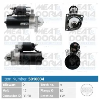 MEATDORIA OPEL Стартер ASTRA H (A04) 1.9 CDTI (L48) 05-10, FIAT PUNTO (188_) 1.9 JTD 03-12, ALFA ROMEO 145 (930_) 1.9 JTD (930.A4B) 99-01 meat & doria 5010034