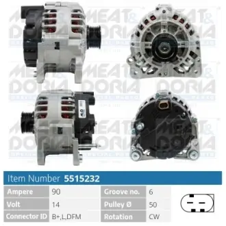 MEATDORIA SEAT Генератор IBIZA III (6L1) 1.2 07-08, SKODA FABIA I (6Y3) 1.2 01-07, VW POLO 1.2 02-07 meat & doria 5515232