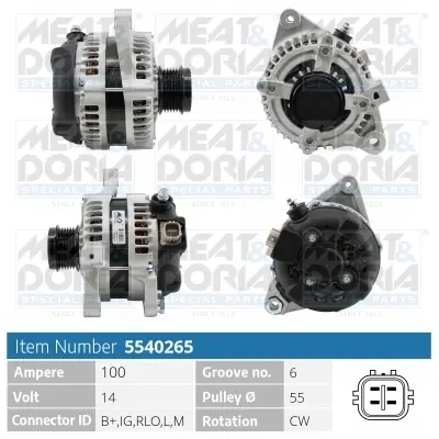 MEATDORIA TOYOTA Генератор AURIS 1.6 09-12, RAV 4 III 2.0 4WD 08-13 meat & doria 5540265