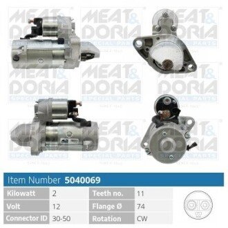 MEATDORIA TOYOTA Стартер AURIS 2.0 D-4D 06-12, AVENSIS 2.2 D-4D 08-18, RAV 4 III (_A3_) 2.2 D 4WD 08-13, LEXUS meat & Doria 5040069