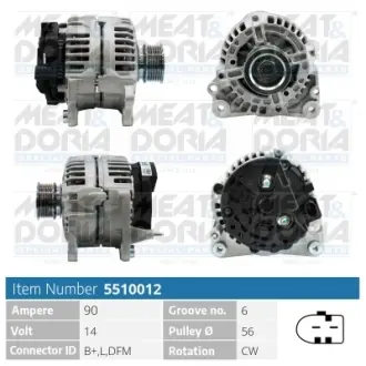 MEATDORIA VW Генератор 14V 90A Audi A3, Golf IV, Caddy III, Skoda Fabia I, Octavia I,II meat & doria 5510012