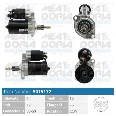 MEATDORIA VW Стартер GOLF III (1H1) 1.8 Syncro (1HX1) 93-97, SKODA OCTAVIA I (1U2) 1.8 96-00, SEAT, FORD, AUDI meat & doria 5015172
