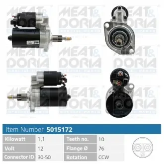 MEATDORIA VW Стартер GOLF III (1H1) 1.8 Syncro (1HX1) 93-97, SKODA OCTAVIA I (1U2) 1.8 96-00, SEAT, FORD, AUDI meat & doria 5015172 Форд Галакси