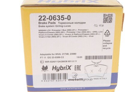 Задние тормозные колодки metelli 2206350