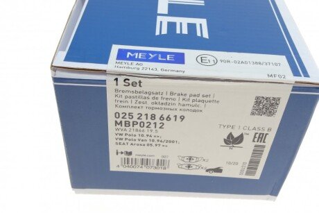 Передние тормозные колодки meyle 0252186619
