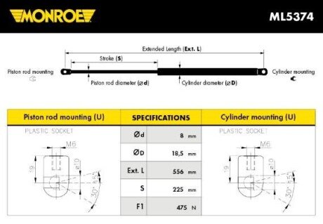 Амортизатор багажника monroe ML5374 на Форд Мондео 3