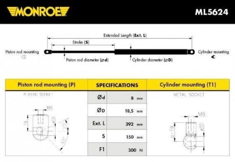 Амортизатор капота monroe ML5624